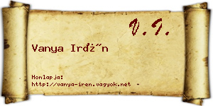 Vanya Irén névjegykártya